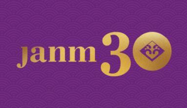 JANM30 in gold on purple pattern background